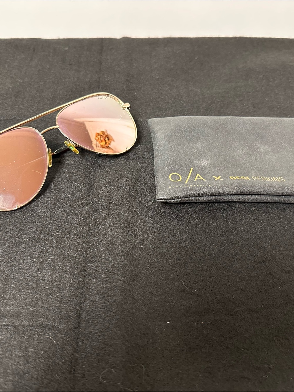 Quay Australia + Desi Perkins Rose Gold Aviator Sunglasses with Case